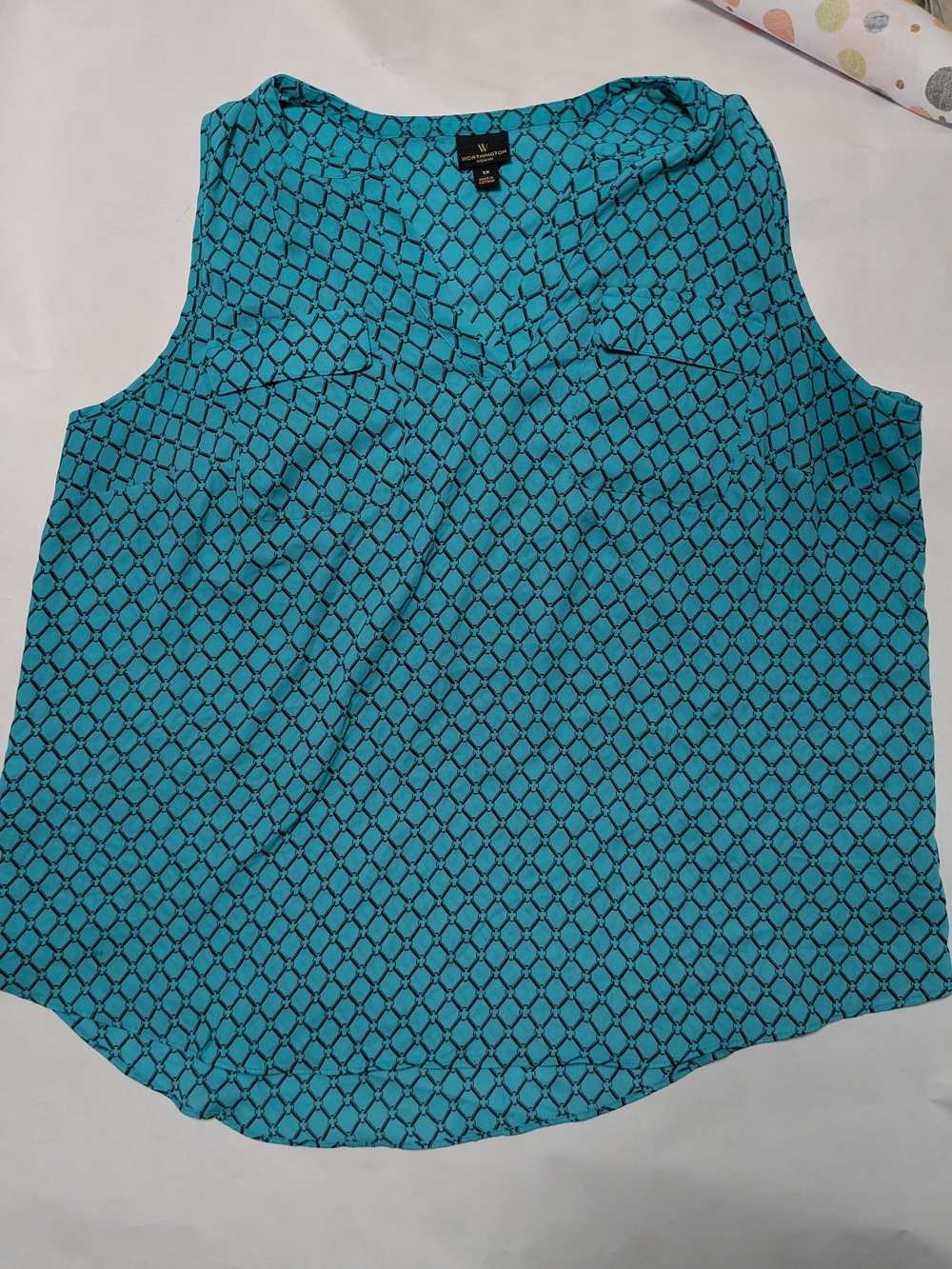 Worthington Teal Sleeveless Geometric Print Camisole